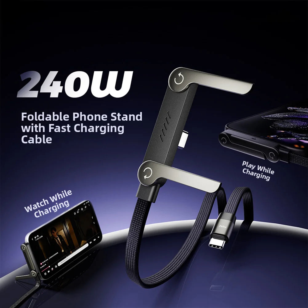 New 240W Fast Charging Foldable Phone Holder Data Cable Fast Charging Cable Phone Tablet Holder 2-In-1 with Built-In Phone Stand