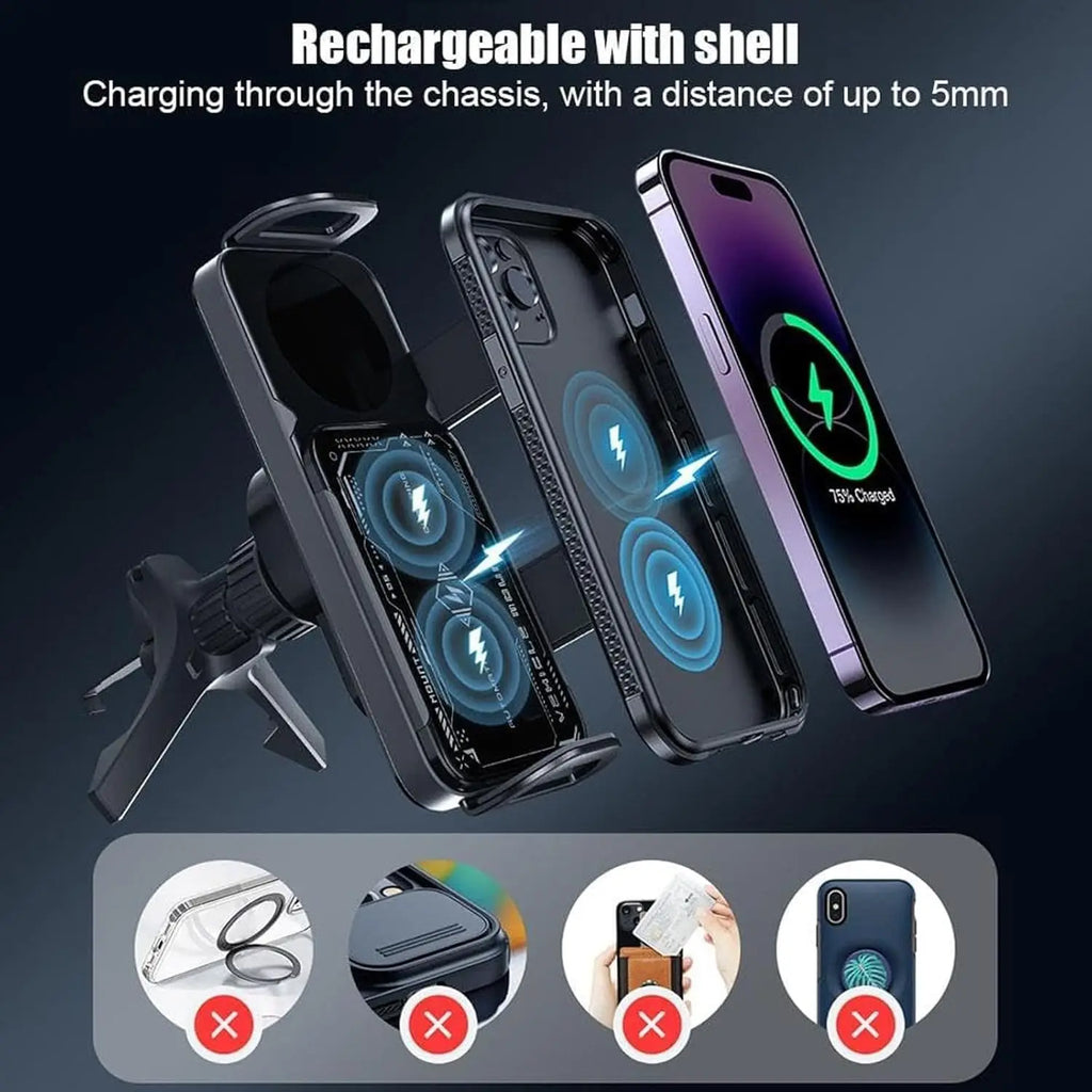 Premium Smart Car Wireless Charger 2-In-1, Auto-Grip & Rotating 15W Dual Coil One-Touch 90° Swivel Phone Charging Holder