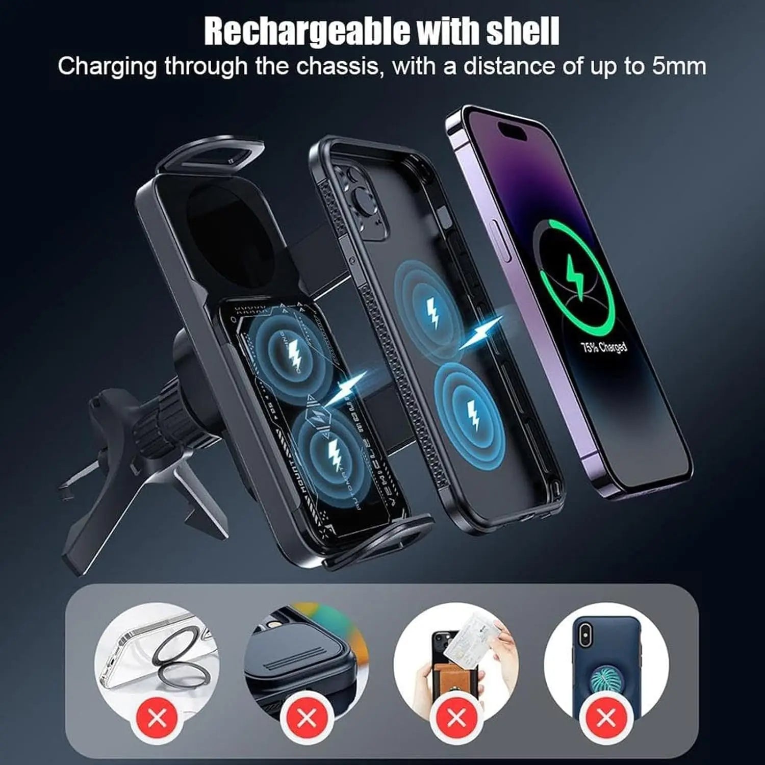 Premium Smart Car Wireless Charger 2-In-1, Auto-Grip & Rotating 15W Dual Coil One-Touch 90° Swivel Phone Charging Holder