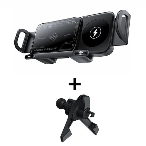 Premium Smart Car Wireless Charger 2-In-1, Auto-Grip & Rotating 15W Dual Coil One-Touch 90° Swivel Phone Charging Holder